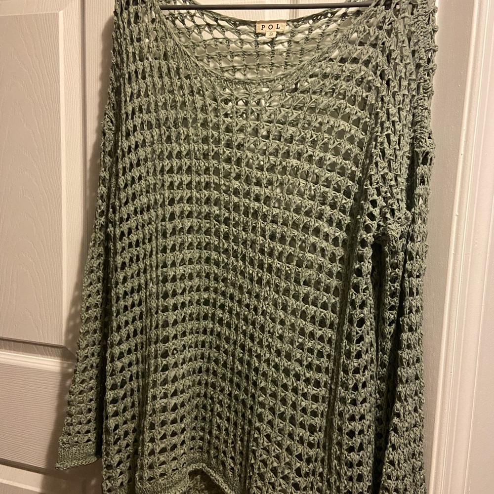 POL Women's Olive Crochet Sweater